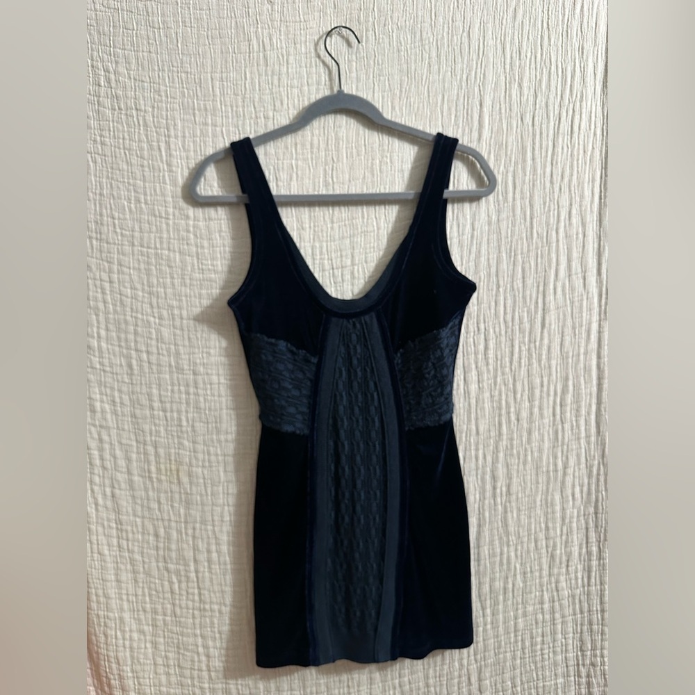 Free People Navy Blue Velvet Knit Front Dress